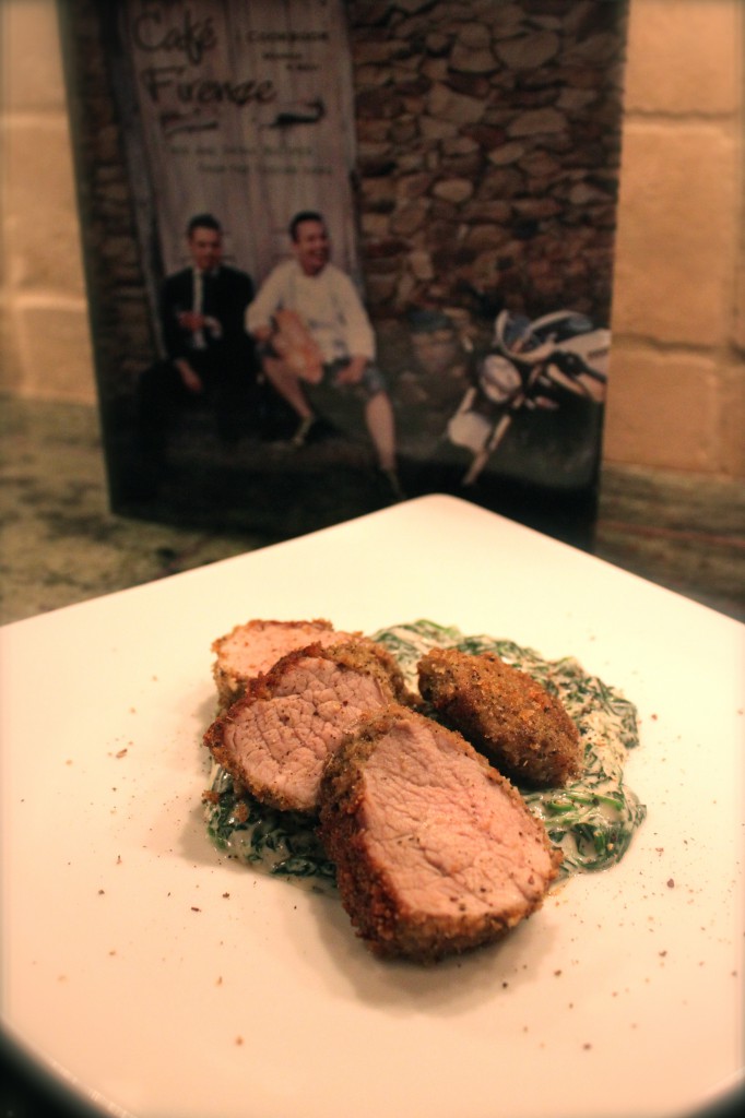 Chamomile encrusted pork tenderloin with creamed spinach