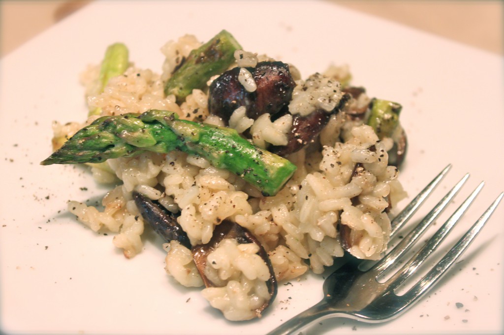 Rice with Lobster Stock, Mushrooms and Asparagus