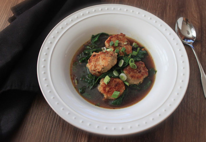 ginger-chicken meatballs with spinach