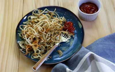 spiralized potatoes with fried rosemary